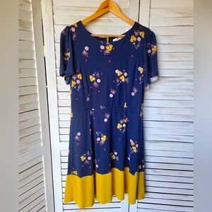 Boden Fit & Flare Floral Dress Women's Size 12 Blue & Yellow